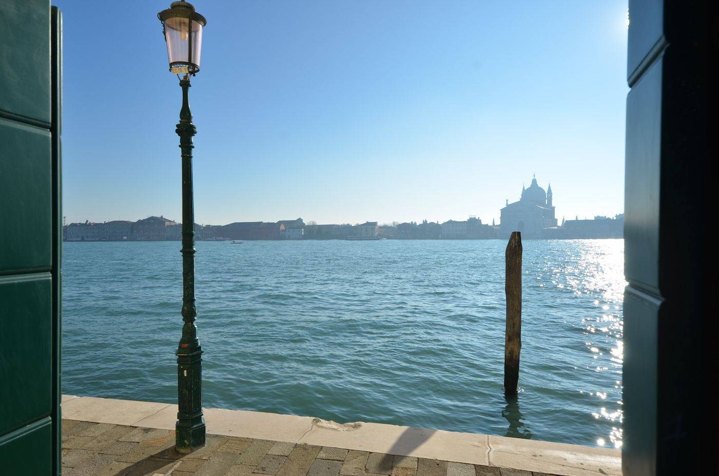 view from the master bedroom of the Palladio apartment on the Giudecca Canal