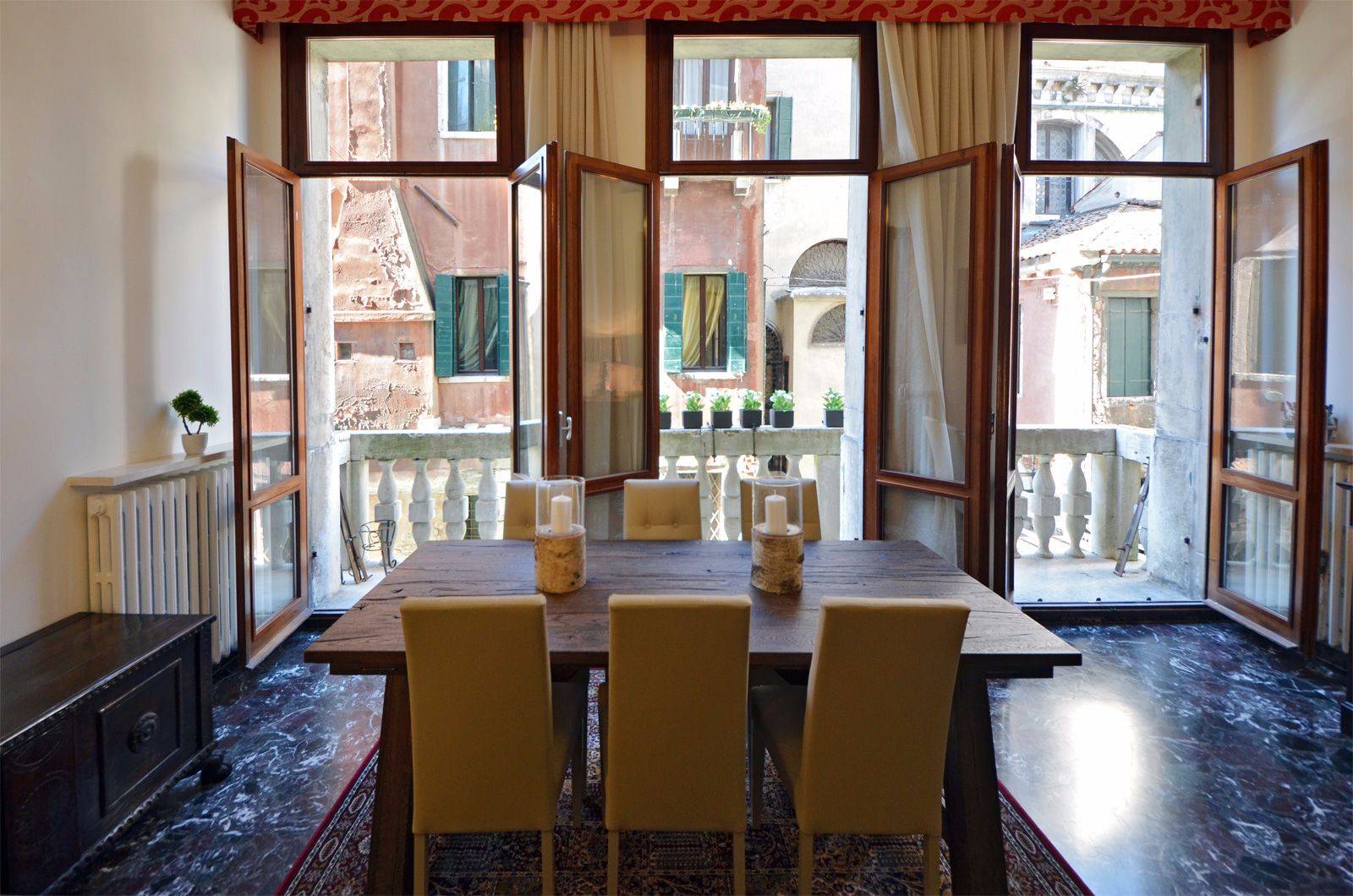 enjoy dining with open doors on the balcony