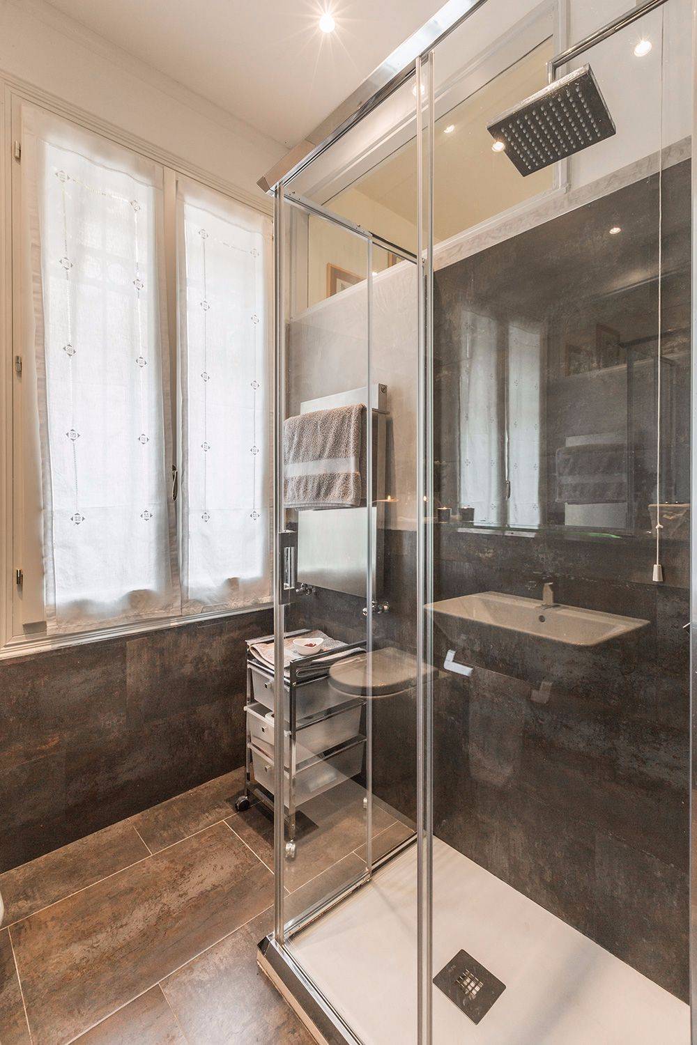 brand new bathroom with large shower cabin