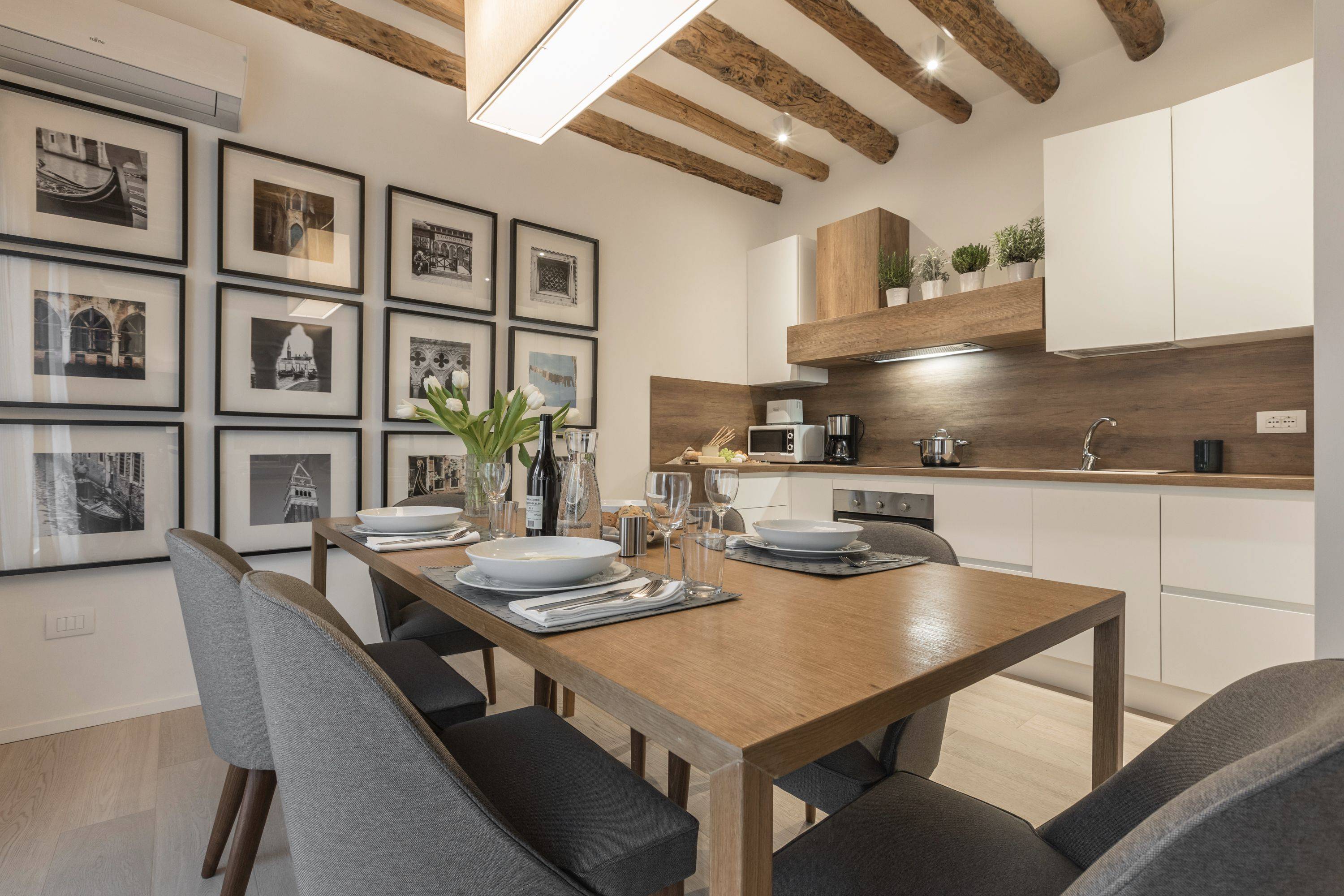 the dining room is connected to the living room 