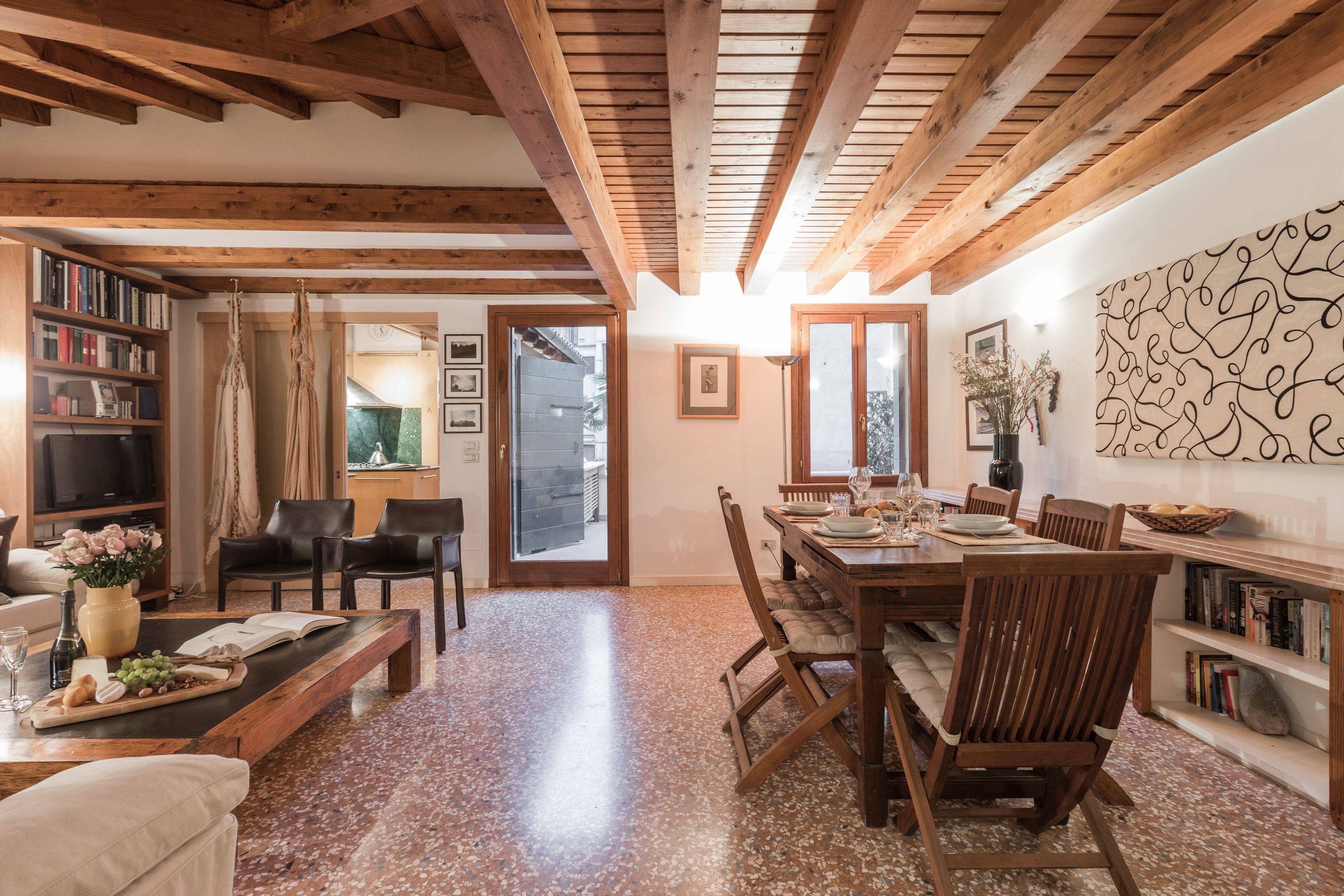 the welcoming living room of the Biennale apartment in San Marco District, Venice