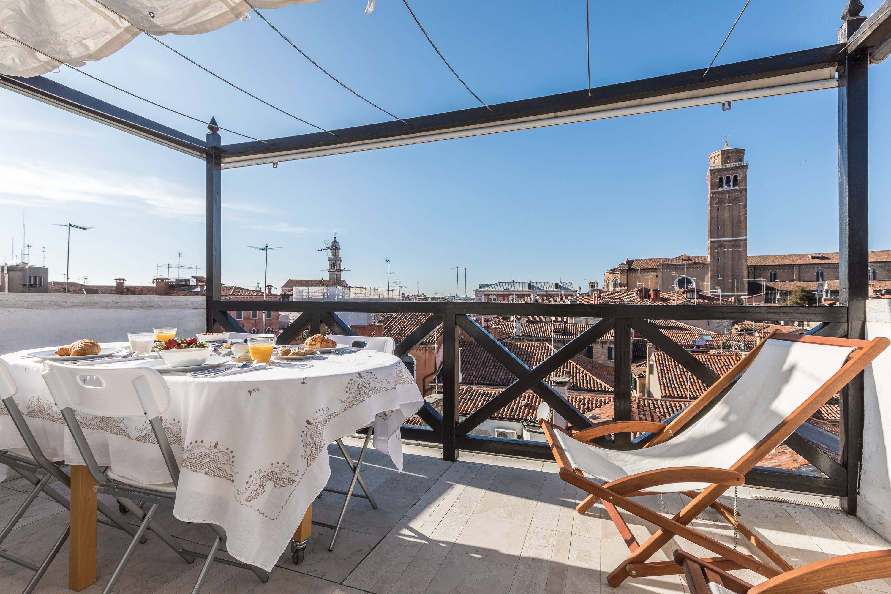 the terrace is spacious enough to be used as a sundeck or as a open-air dining room