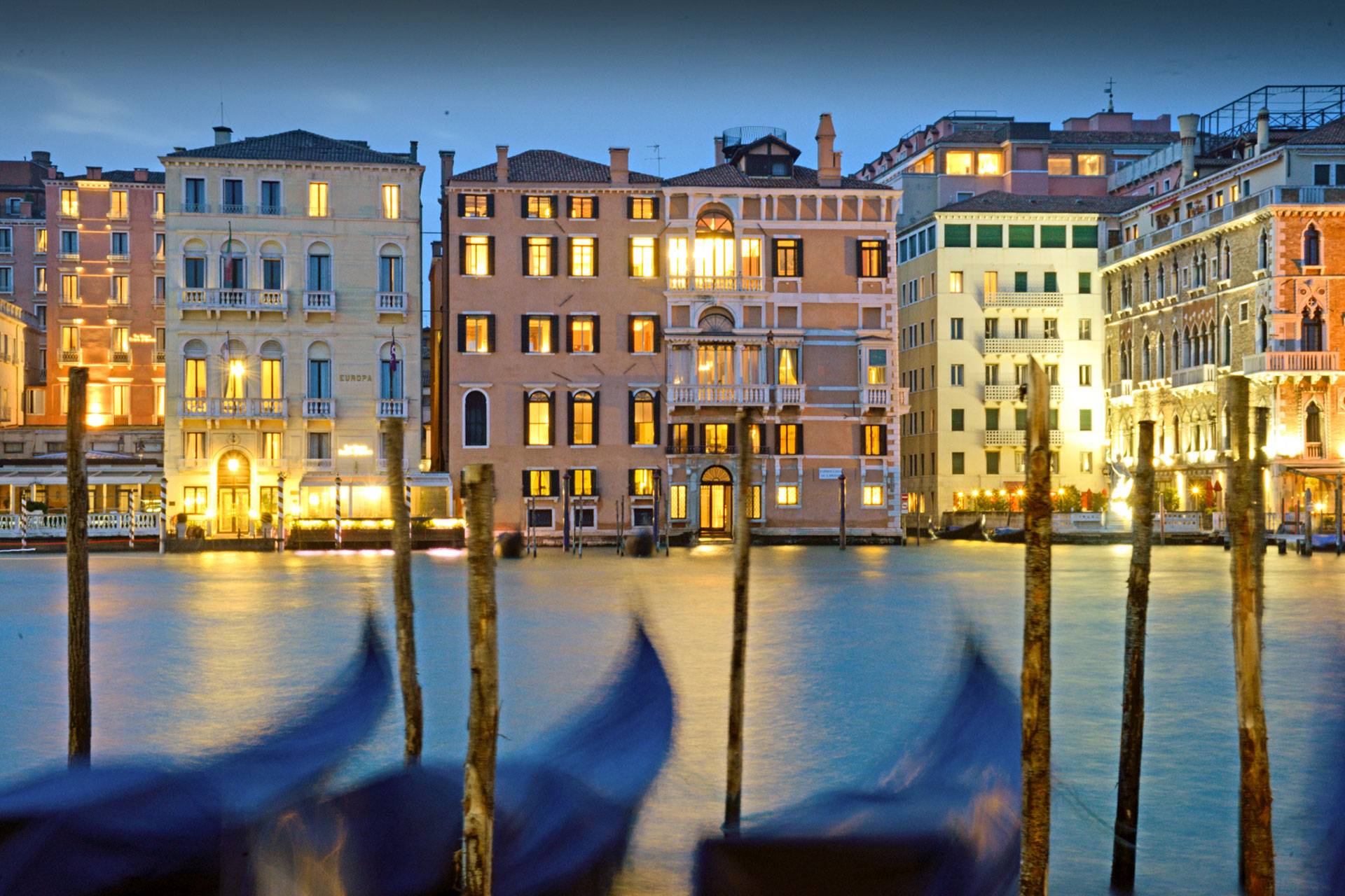 View of Palazzo Barozzi and the Grand Canal at night