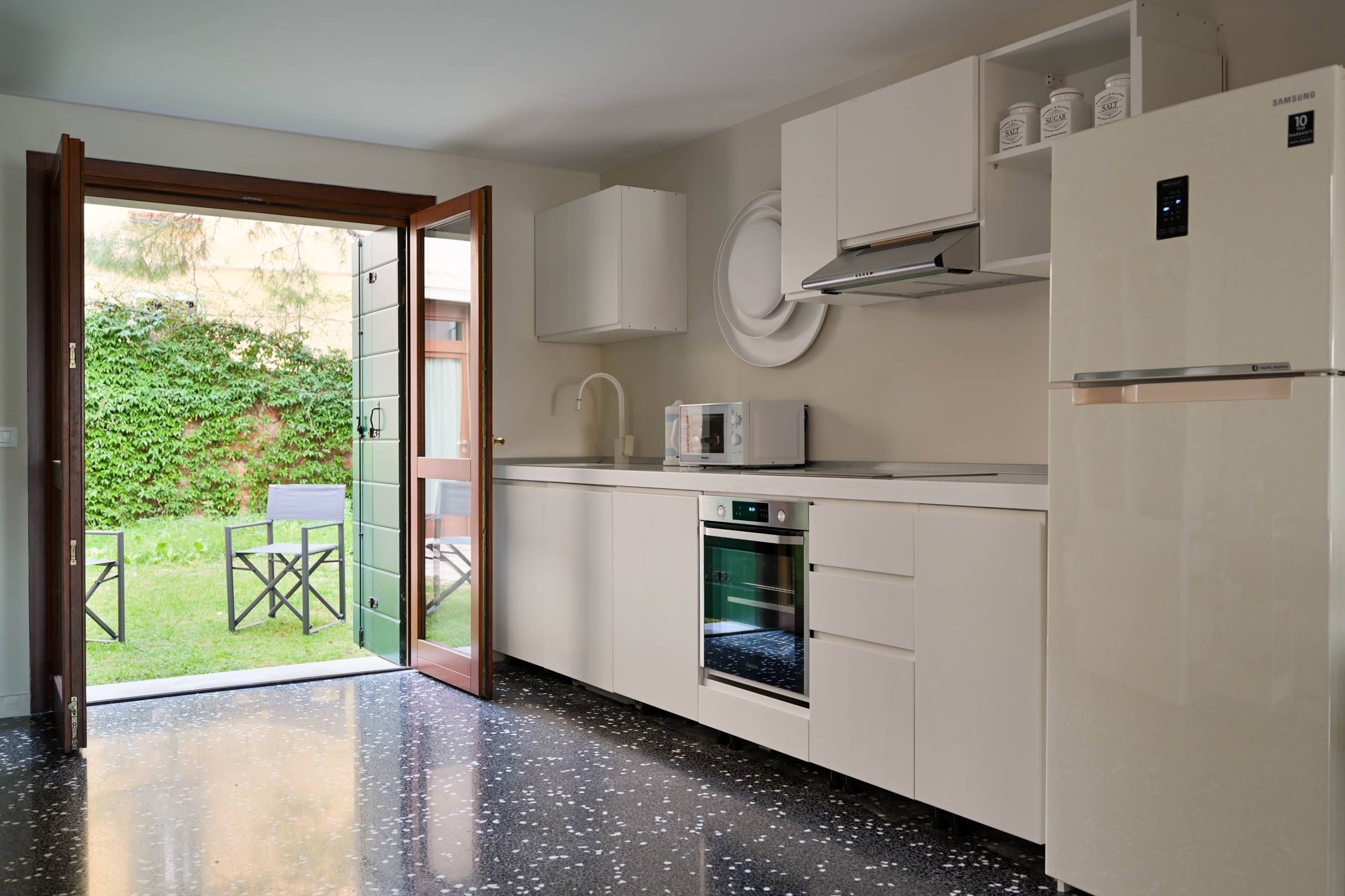kitchen with access to the garden