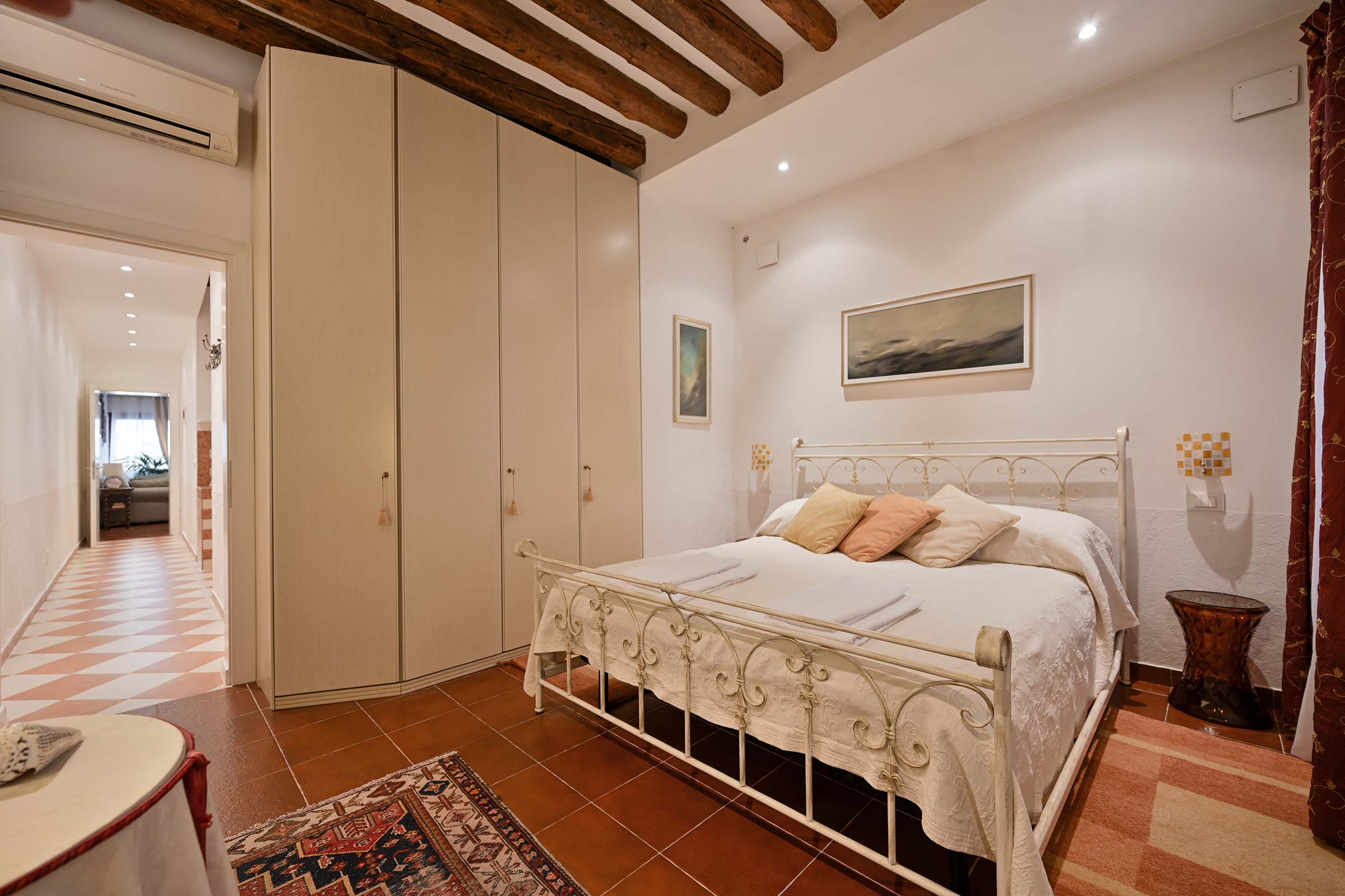 there is plenty of closet space and a comfortable king size mattress