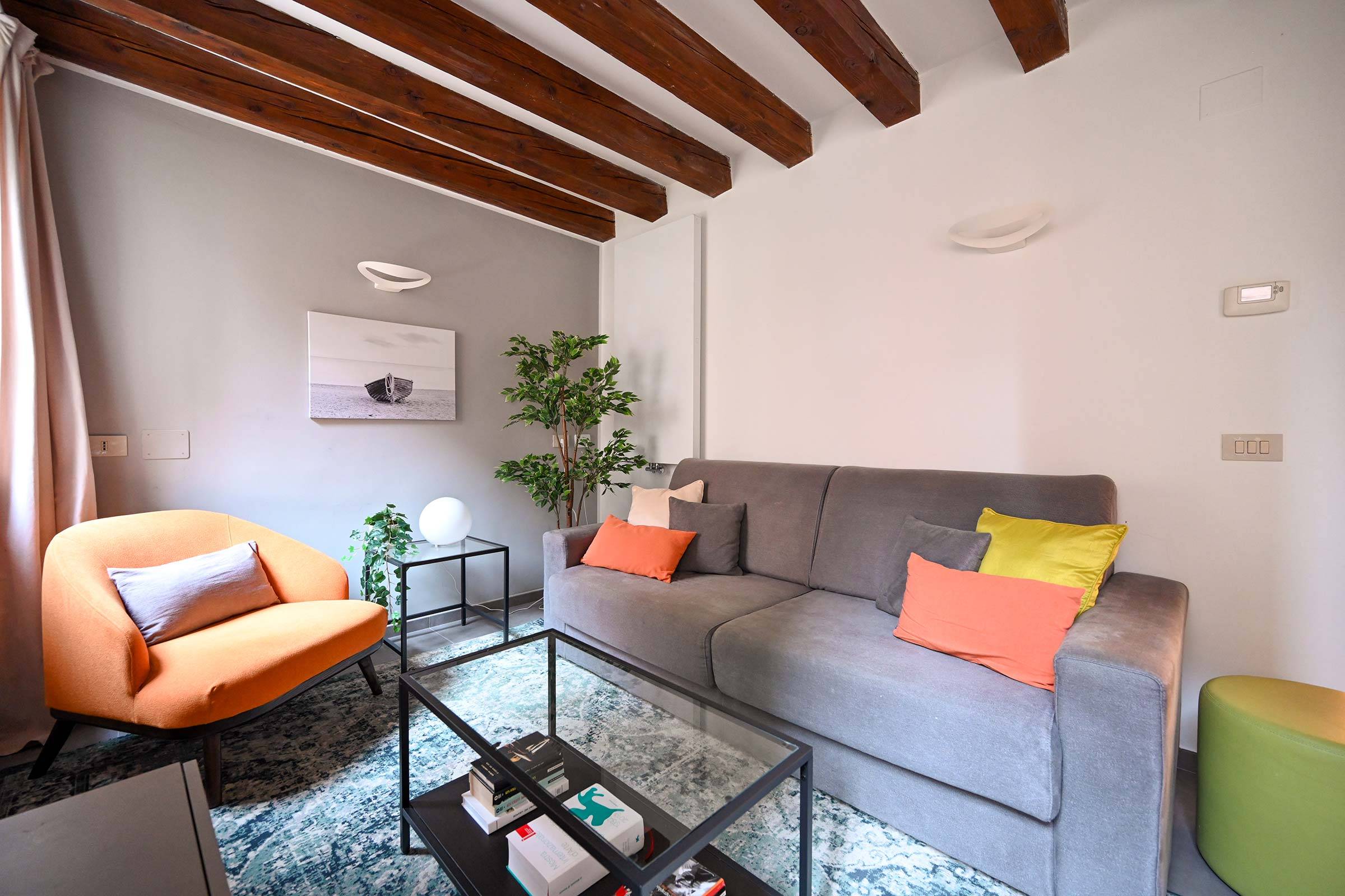 there is a sofa bed in the living room