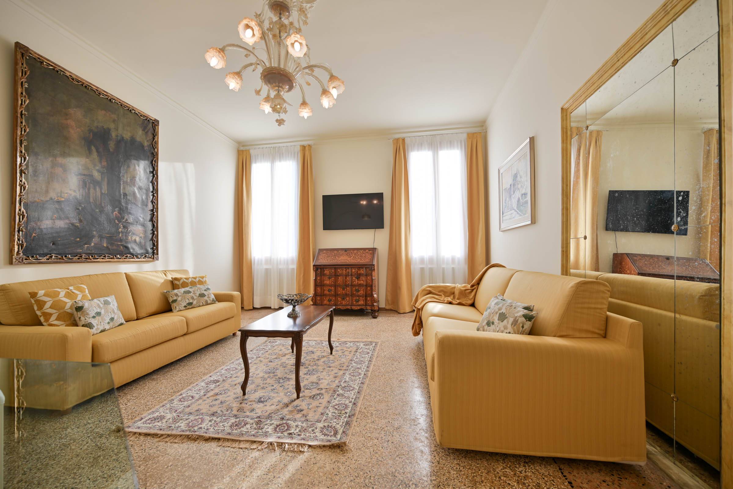 Elegant and spacious living room of the Morosini apartment