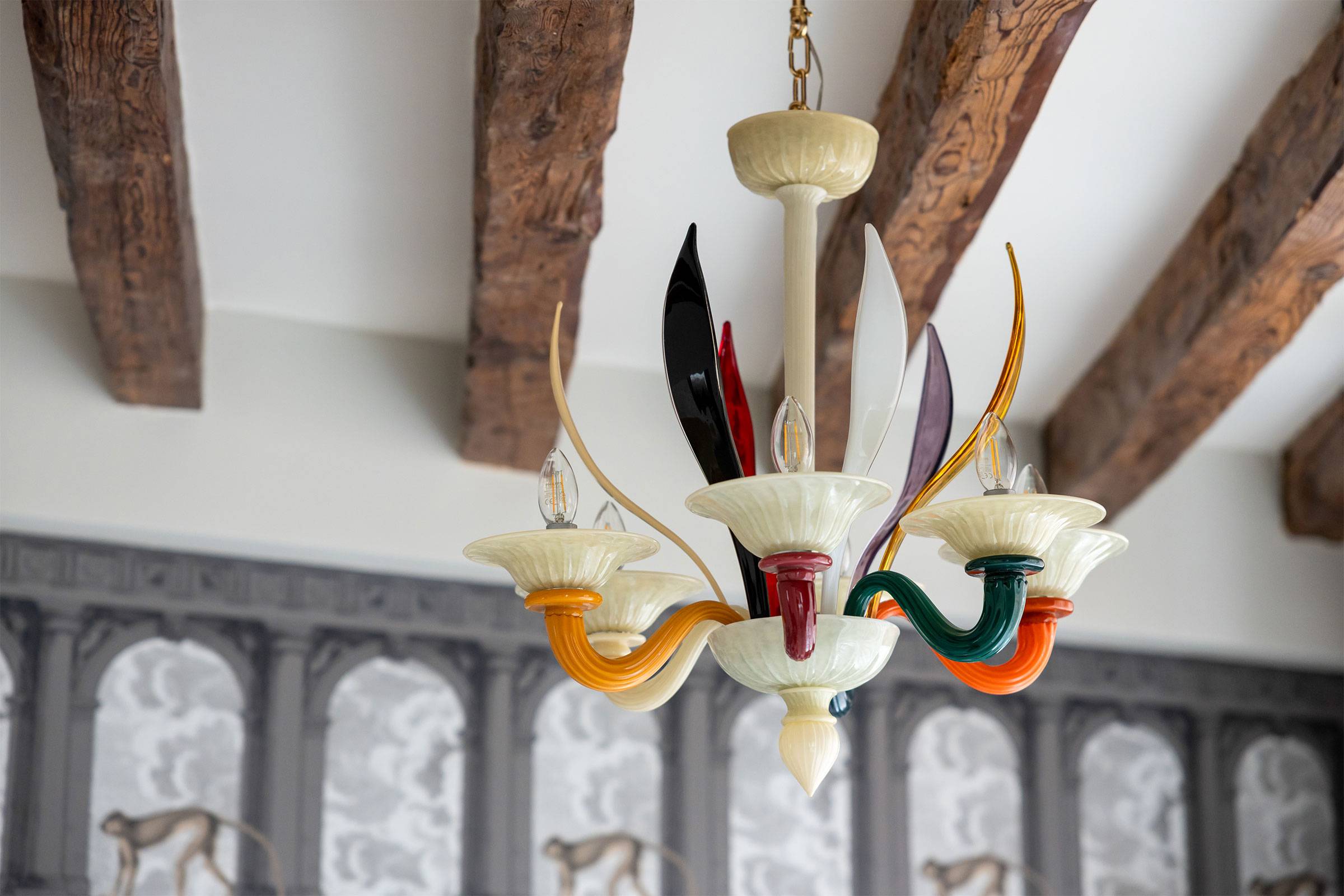 Murano glass chandelier and antique wooden beams Murano glass chandelier and antique wooden beams