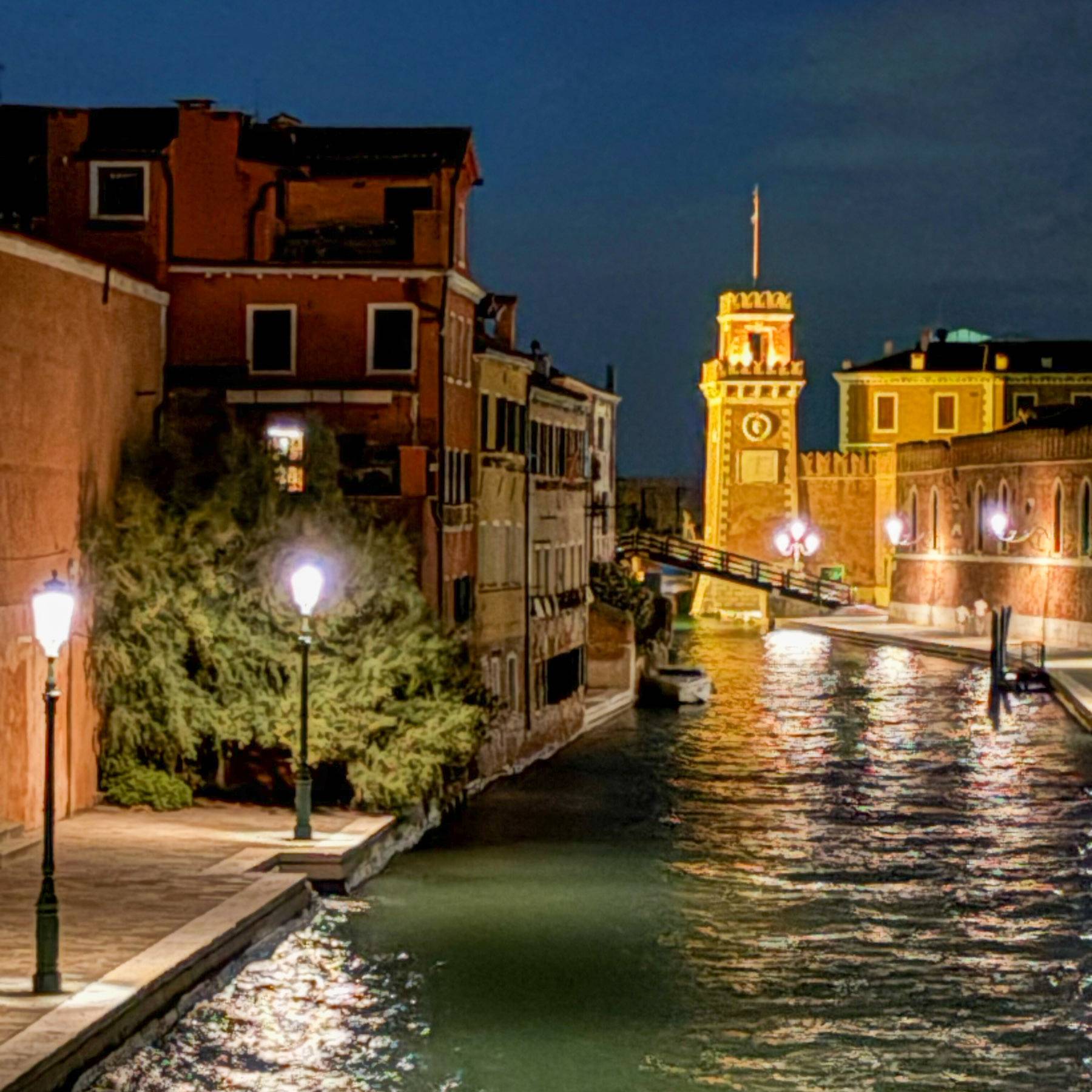night view of the building (on the left) from the Arsenale Bridge night view of the building (on the left) from the Arsenale Bridge